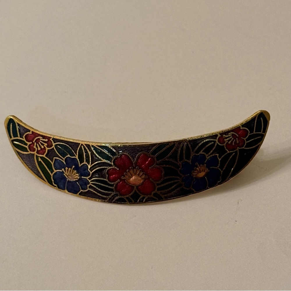 Cloisonné Red Blue Flower Hair Clip